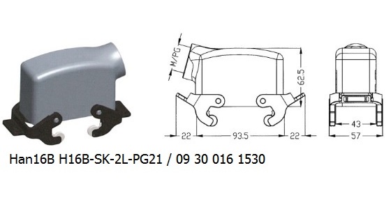 Han 16B H16B-SK-2L-PG21 09 30 016 1530 hood side entry with 2levers OUKERUI Harting ILME Heavy duty connector.jpg